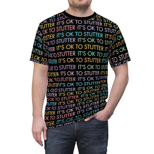 It's OK to Stutter Allover Print Multicolor Unisex Tshirt